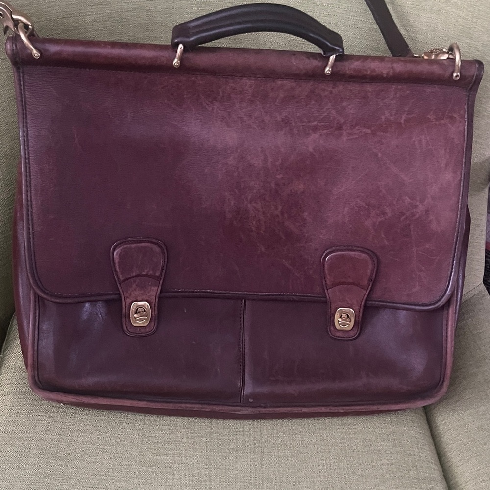 Coach Men's Leather Briefcase in Burgundy/ Brown - Classic Professional Carry